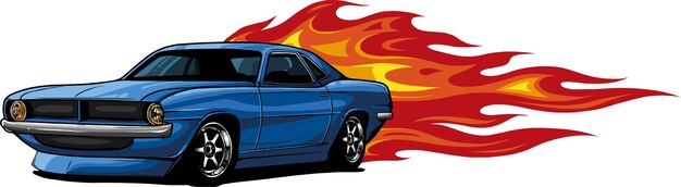 Ilustración de un muscle car con llamas