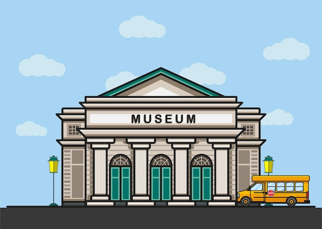 Ilustración de museo y autobús escolar