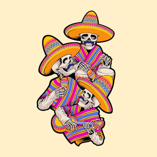 Ilustración de música de calavera de mariachi