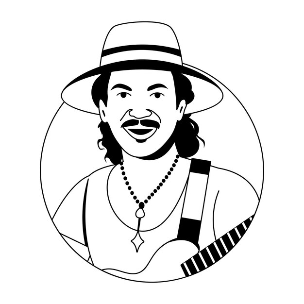 Ilustración de un músico mexicano en estilo glifo