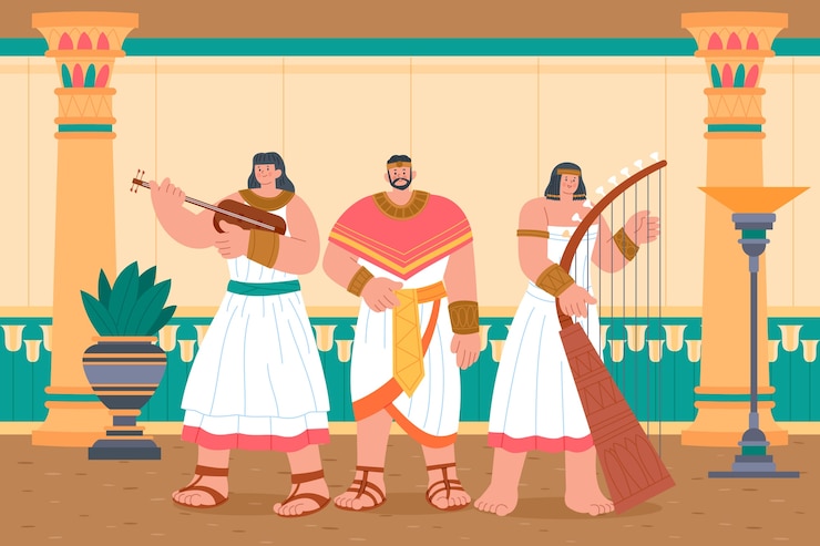Vector ilustración de músicos del antiguo egipto