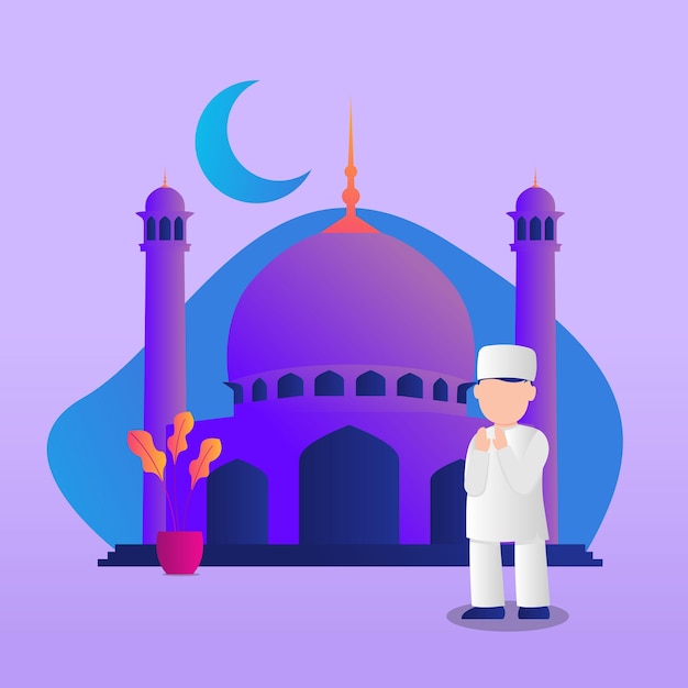 ilustración de un musulmán rezando musulmanes que rezan durante el Ramadán