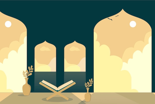 Ilustración musulmana islámica plana y ramadán gratis Vector plantilla tradicional