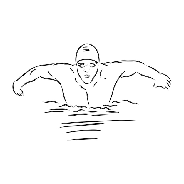 Ilustración de un nadador dibujo en blanco y negro fondo blanco nadador |  Vector Premium