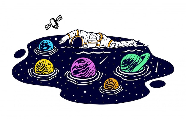 Ilustración de natación en el espacio