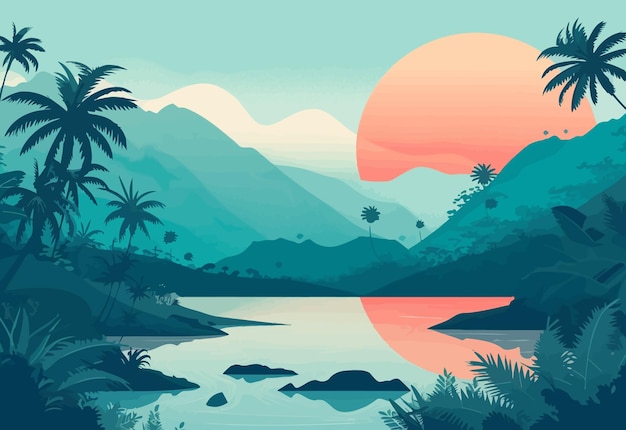 Vector ilustración de la naturaleza colorida acuarela paisaje horizontal de luz solar