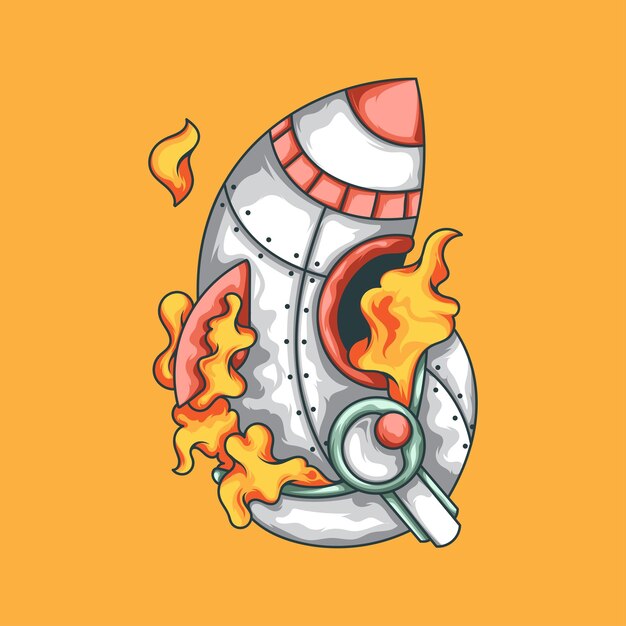 Ilustración de nave espacial astronauta con fuego
