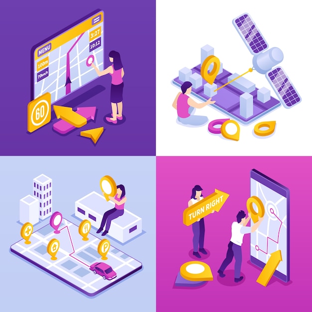 Ilustración de navegación GPS en estilo isométrico