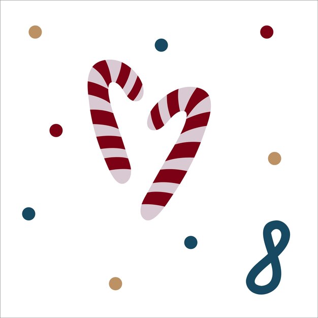 Ilustración de Navidad con 2 bastones de caramelo Calendario de Adviento con 25 ilustraciones dibujadas a mano