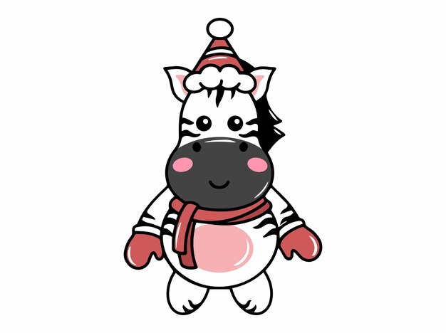 Ilustración de Navidad de la cebra con el sombrero de Papá Noel