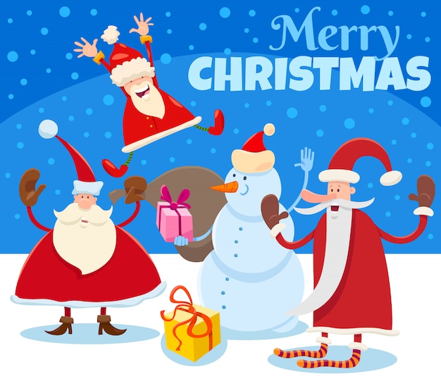 Ilustración de Navidad con dibujos animados de Santa Claus y regalos