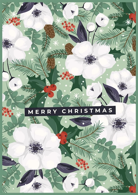 Ilustración de Navidad y feliz año nuevo con árbol de Navidad y flores Plantilla de diseño vectorial