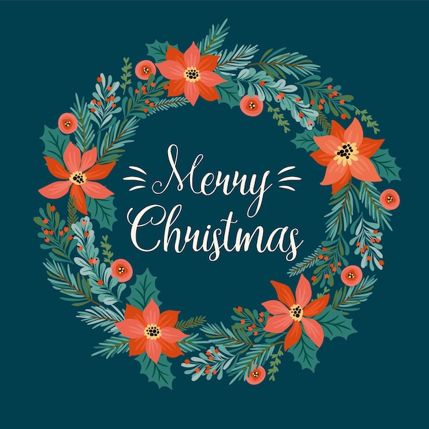 Ilustración de Navidad y feliz año nuevo con corona de Navidad.