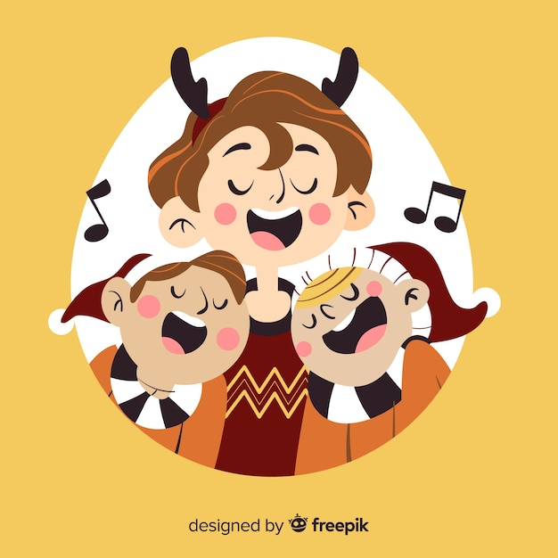 Vector ilustración navidad gente cantando