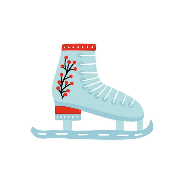 Ilustración de Navidad de patines de hielo de vector Zapato de patín de hielo de invierno plano con decoración de bayas