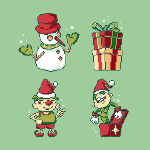 Ilustración de navidad de pixel art de diseño plano