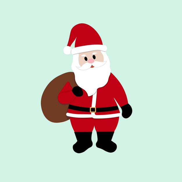 Ilustración de Navidad vector plano en estilo de dibujos animados Santa Claus con saco y sombrero Feliz Navidad