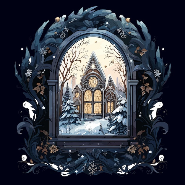 Ilustración de Navidad de la ventana de invierno