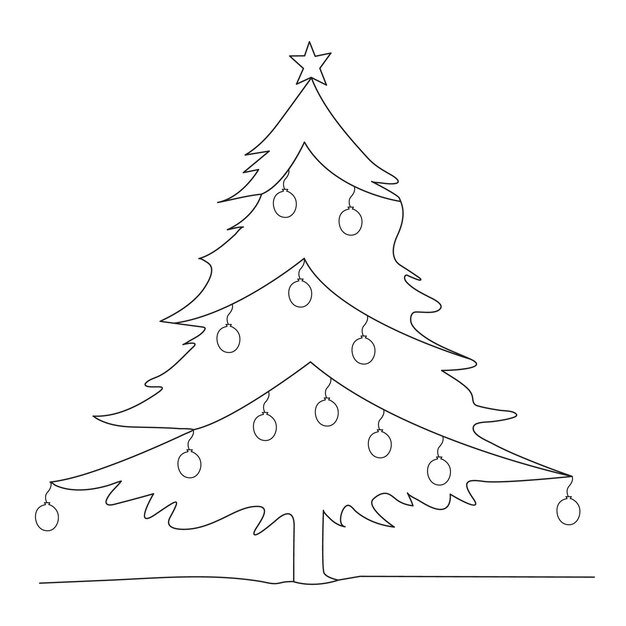 Ilustración navideña de Navidad tarjeta de árbol de arte de una sola línea