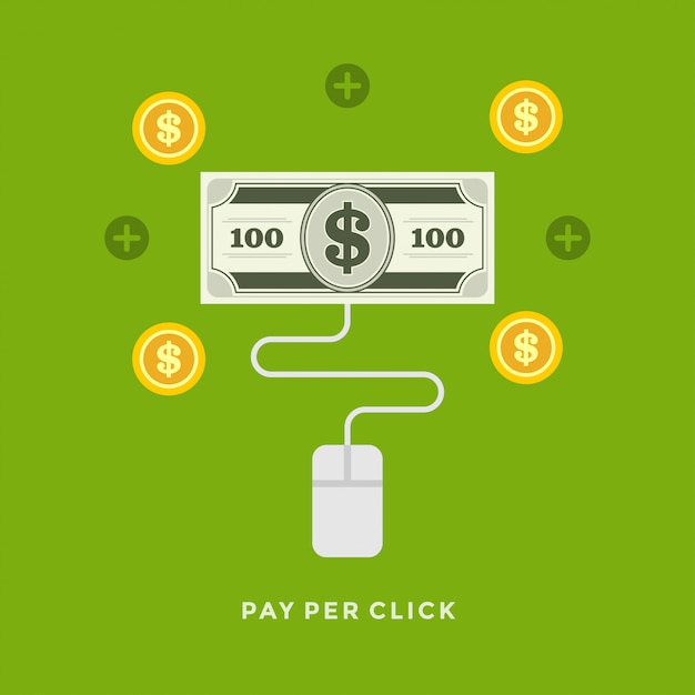 Ilustración de negocio de diseño plano vector pago por clic en compras en línea