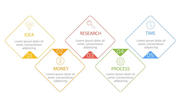 Ilustración de negocios. 5 pasos o artículos. ilustración vectorial