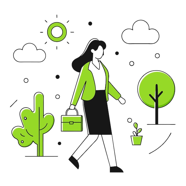 Ilustración de negocios de diseño vectorial de una niña caminando en el parque