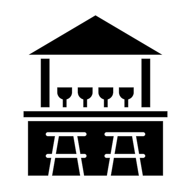 Ilustración negra sólida del glifo del bar de la playa