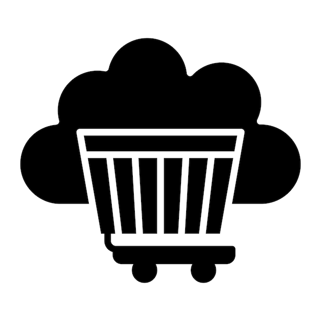 Ilustración negra sólida del glifo del carrito de nubes