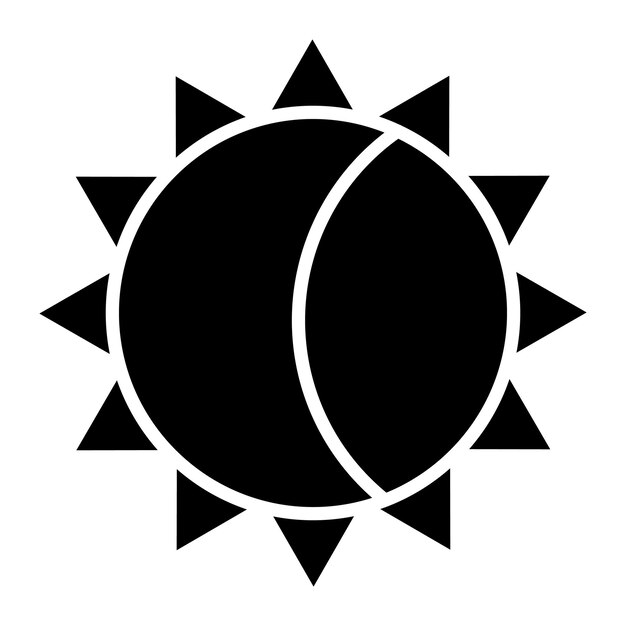 Ilustración negra sólida del glifo del eclipse solar