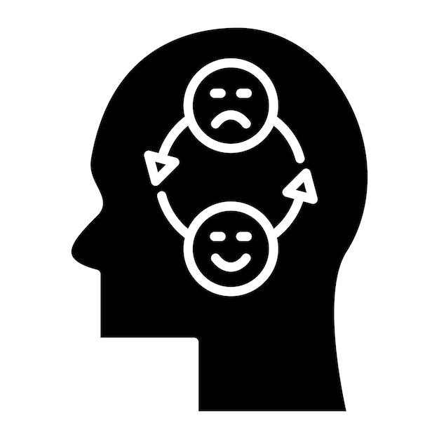Ilustración negra sólida del glifo de emoción bipolar