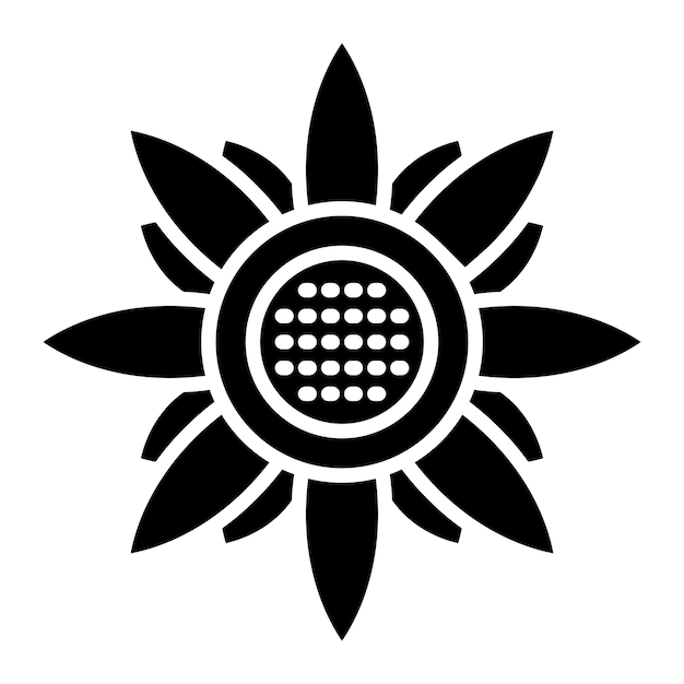 Ilustración negra sólida del glifo del girasol