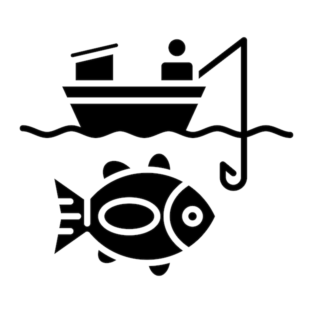 Ilustración negra sólida del glifo de pesca deportiva