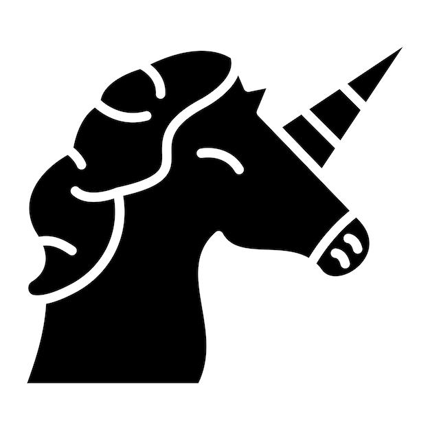 Ilustración negra sólida del glifo del unicornio