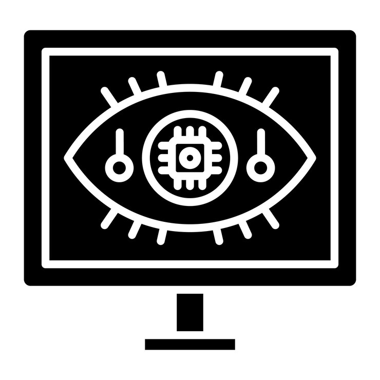 Vector ilustración negra sólida del glifo de visión por computadora