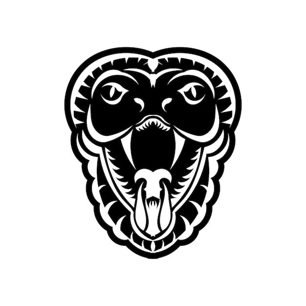 Ilustración de negro de icono de cara de cobra. el emblema con cobra real para un equipo deportivo. diseño de impresión para camiseta.