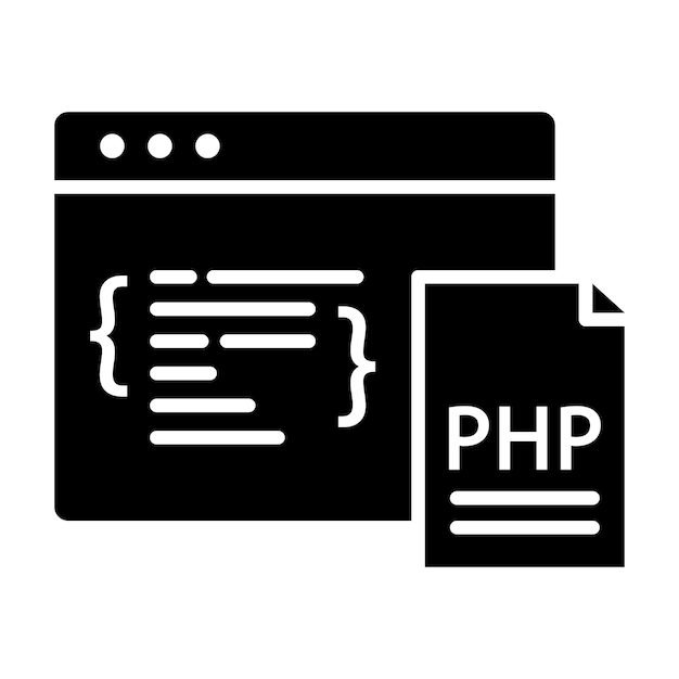 Ilustración en negro sólido de codificación de php