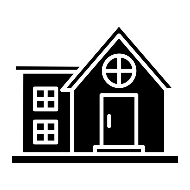 Ilustración en negro sólido con glifo de bungalow