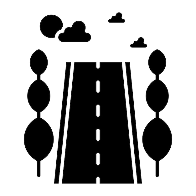 Ilustración en negro sólido del glifo del paisaje de la carretera