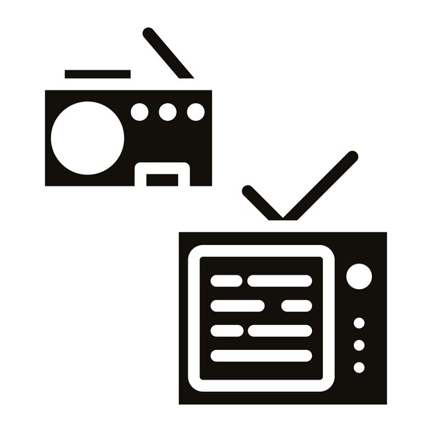 Ilustración en negro sólido de los glifos de los medios analógicos