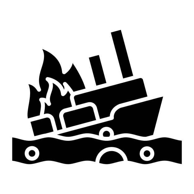 Ilustración en negro sólido de Glyph del barco en llamas