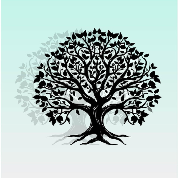 Ilustración en negro vectorial de la silueta de un árbol