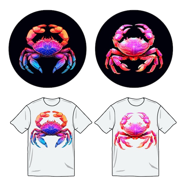 Ilustración de neón colorido wotercolor de cangrejo en diseño de camiseta