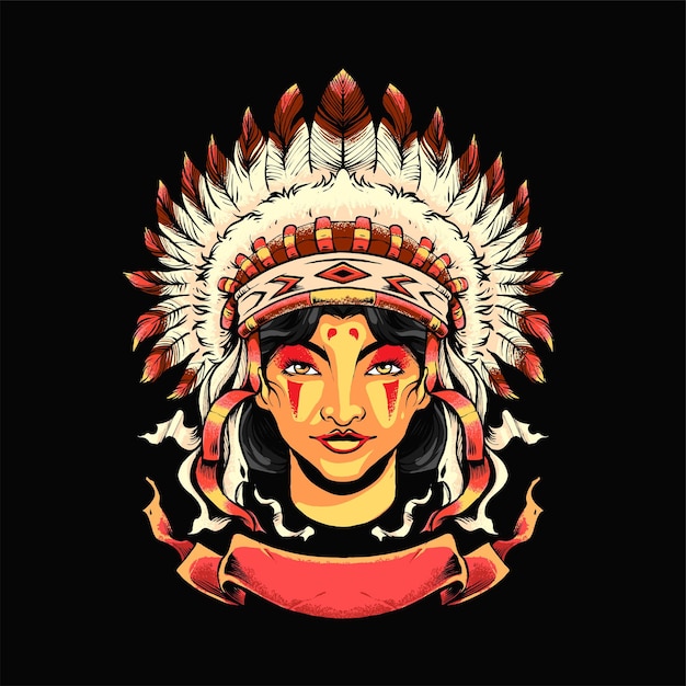 Ilustración de niña Apache. Adecuado para camisetas, estampados y productos comerciales.