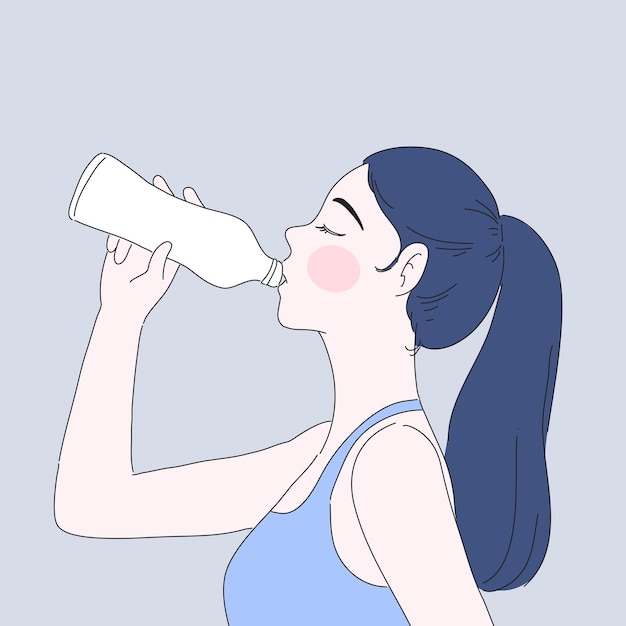 Vector ilustración de niña bebe agua