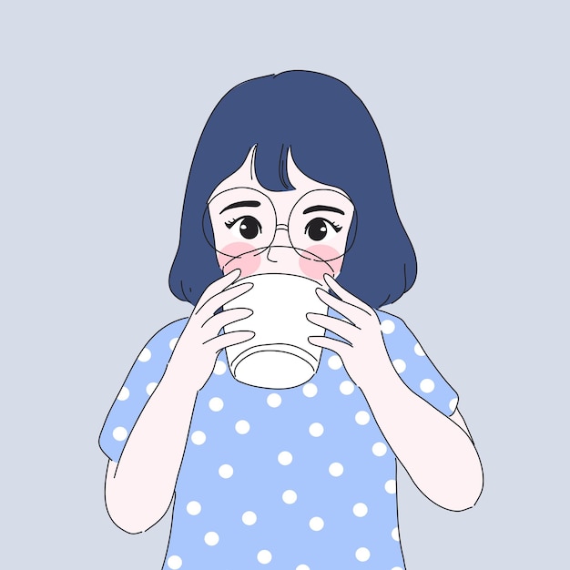 Vector ilustración de niña bebiendo leche