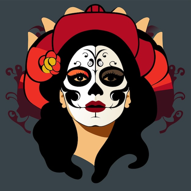 Vector ilustración de la niña del día de los muertos dibujada a mano