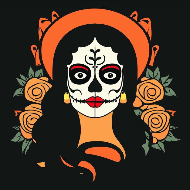 Vector ilustración de la niña del día de los muertos dibujada a mano