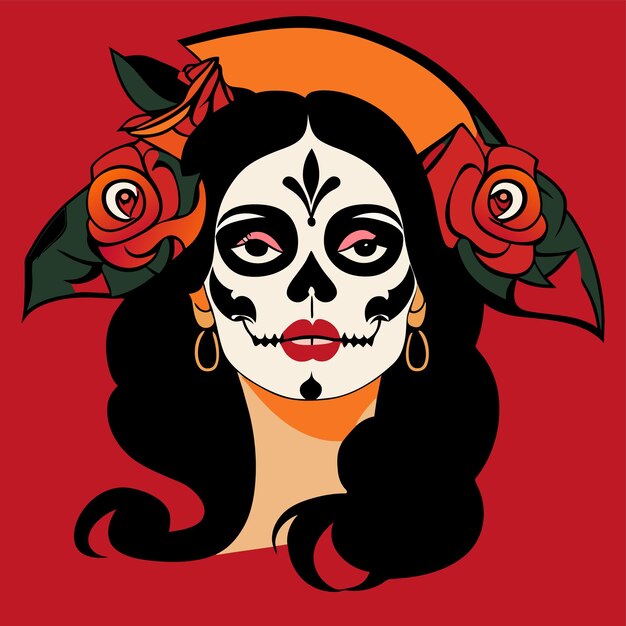 Vector ilustración de la niña del día de los muertos dibujada a mano