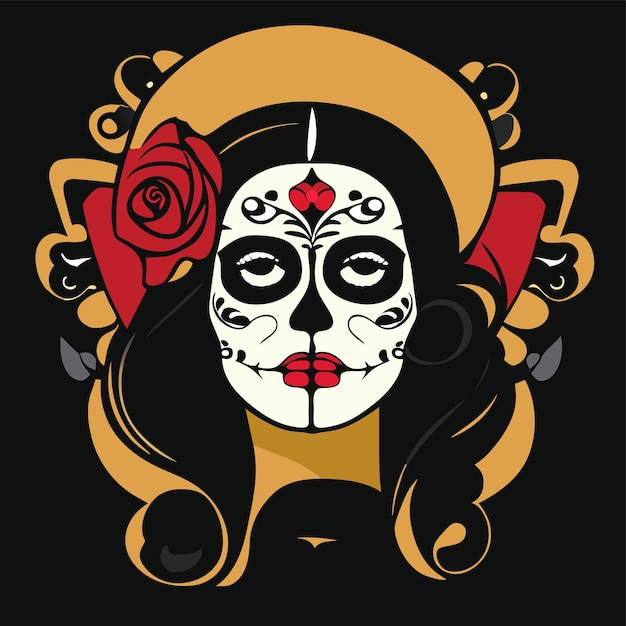 Vector ilustración de la niña del día de los muertos dibujada a mano