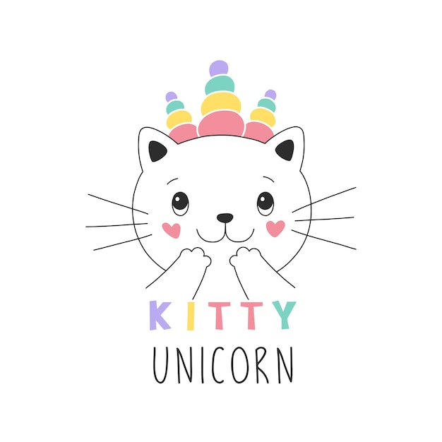 Ilustración de niña dulce gatito unicornio
